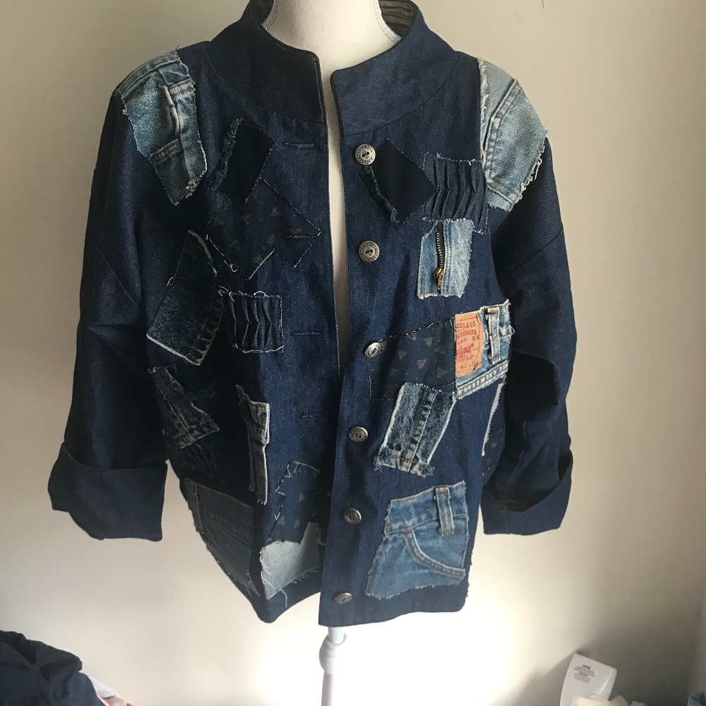 HANDMADE UNIQUE REVERSIBLE DENIM JACKET W/ PATCHES